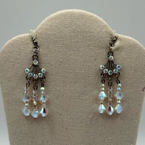 Vintage Aurora Borealis Pierced Dangle Earrings